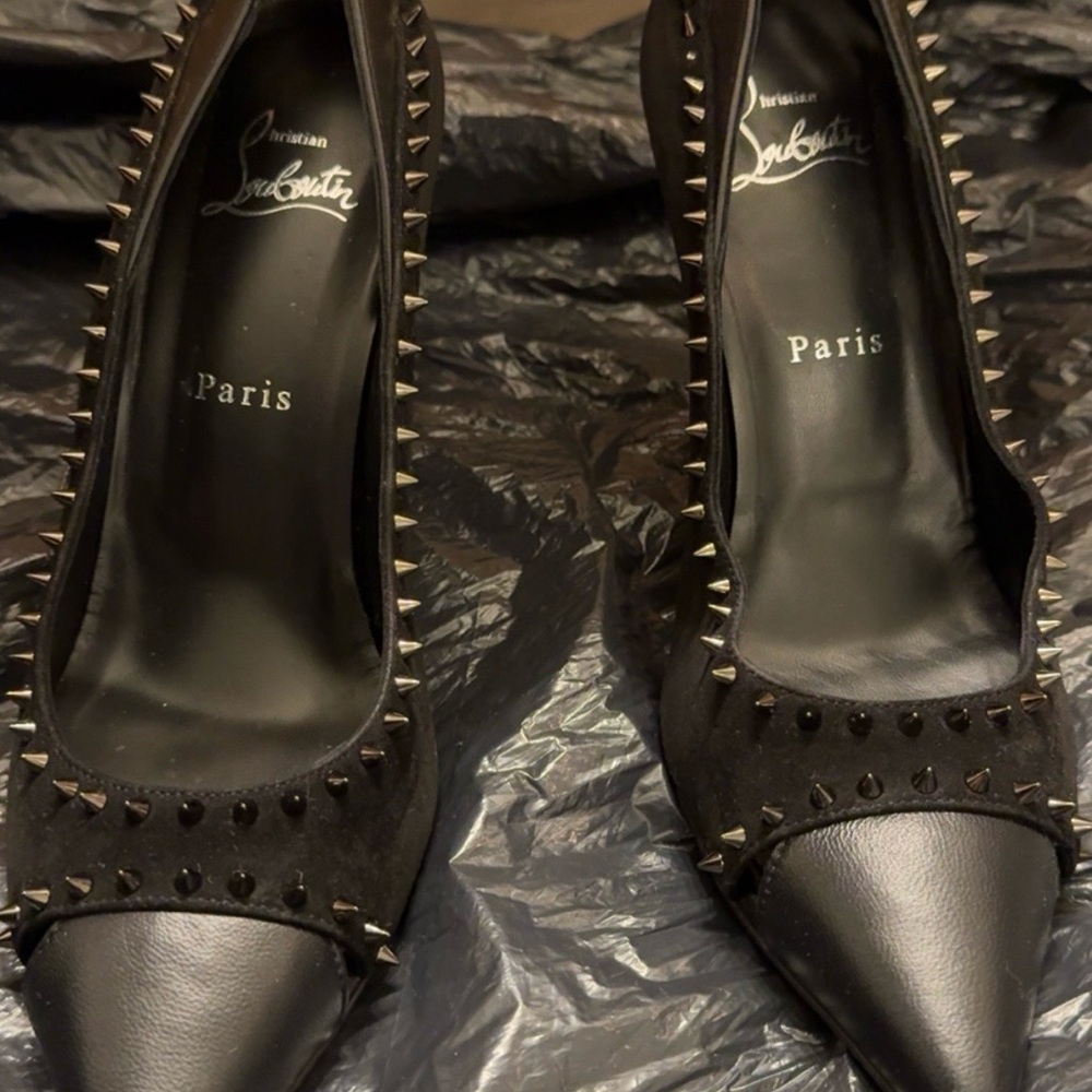 Christian Louboutin Black Glossy Studded Heels